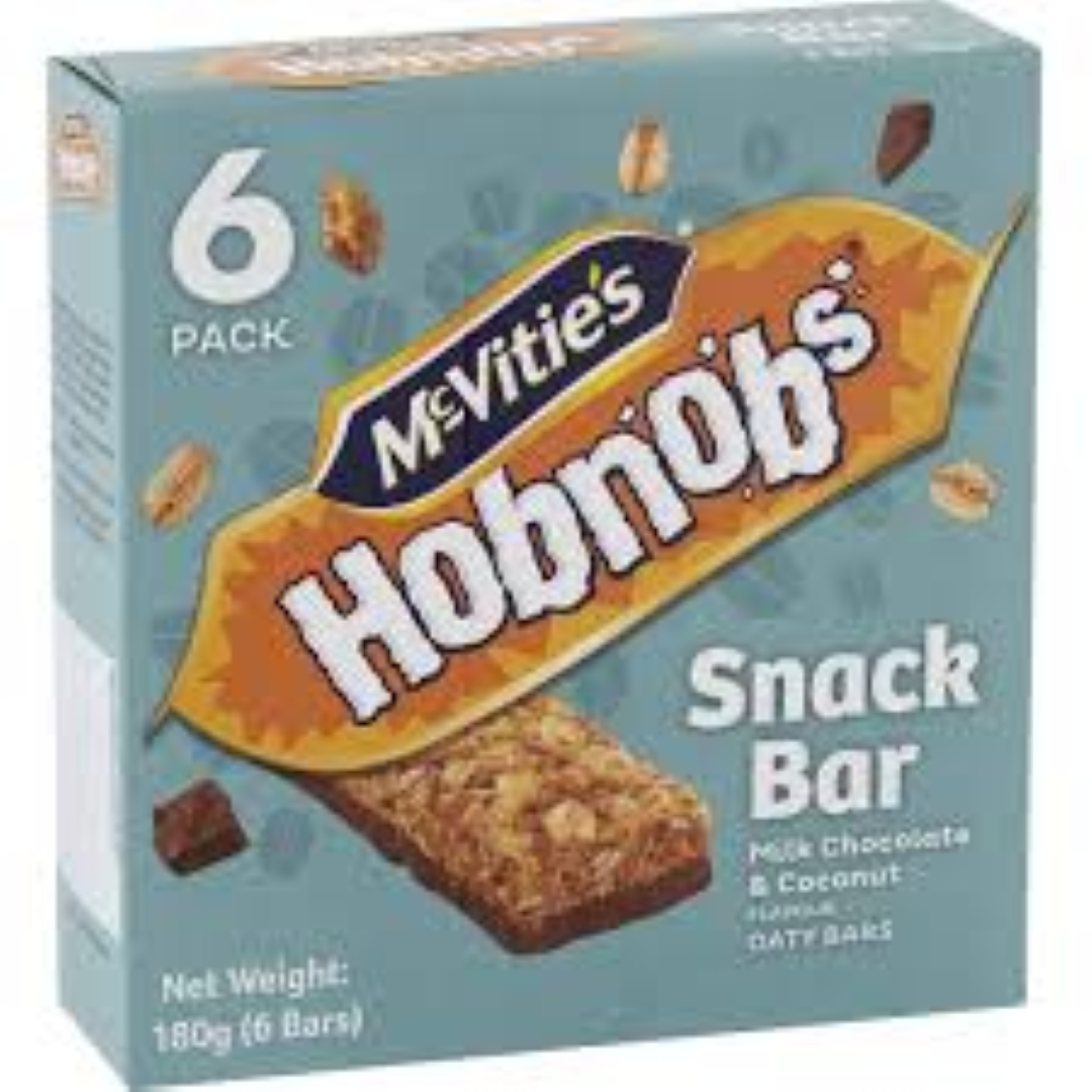 MCVITIES HOBNOBS SNACK BAR MILK CHOCOLATE & COCONUT 180G